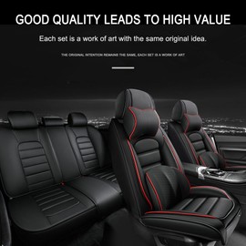 Cscevt 5 Seat Covers Fits 95% of Vehicles Leather Car Seat Covers Waterproof Anti-Slip Soft Car Seat Protectors Comfort Premium Automotive Seat Covers with Airbag（Luxury,Black+Red Bars）