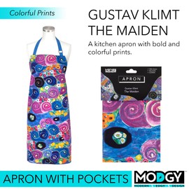 MODGY Aprons with Pockets, Adjustable Cotton Apron Bib for Kitchen, Cooking, Baking, Full Length, Klimt Young Maidens