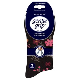 SockShop Gentle Grip Ladies Floral Spotted Patterned and Striped Honeycomb Top Cotton Socks in a Multipack of 3 Assorted Colours Size 4-8 Floral Night