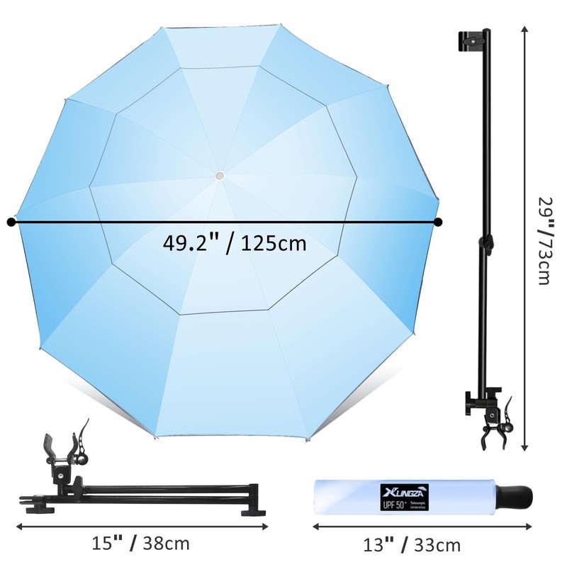 XLINGZA UPF 50+ Beach Umbrella with Adjustable Universal Clamp