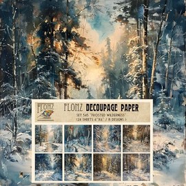 Decoupage Paper Pack (24 Sheets 6"x6") Frosted Wilderness: Tranquil Winter Forest Scenes with Serene Snow-Covered Trees and Paths # Vintage Styled Paper for Craft and Scrapbooking
