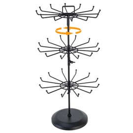 MyGift 3 Tier Classic Matte Black Metal Jewelry Tree with 360 Degree Rotating Arms, Spinning Necklace and Bracelet Tower Display Stand with 36 Hooks and Top Card Holder