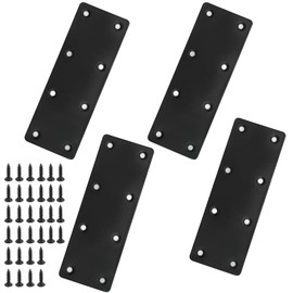ZUDKSUY 4Pcs Black Stainless Steel Flat Straight Brace Brackets, 48x140x2 MM Repair Plate, Support Fixed Connection Plate for Furniture Wood Shelves