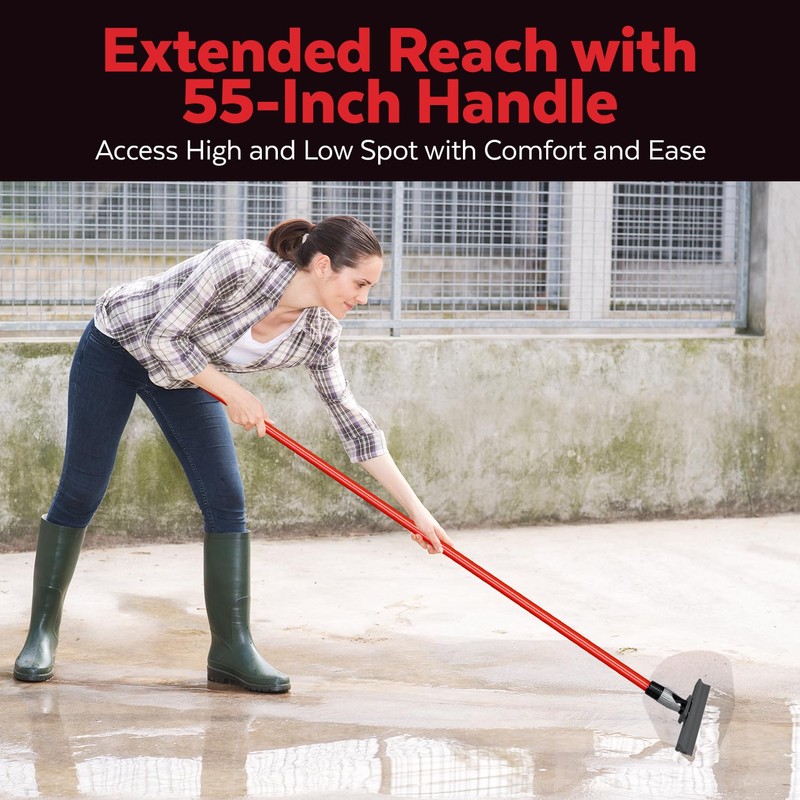 Silicone Floor Squeegee with 55-Inch Long Handle, 12-Inch Single Cast