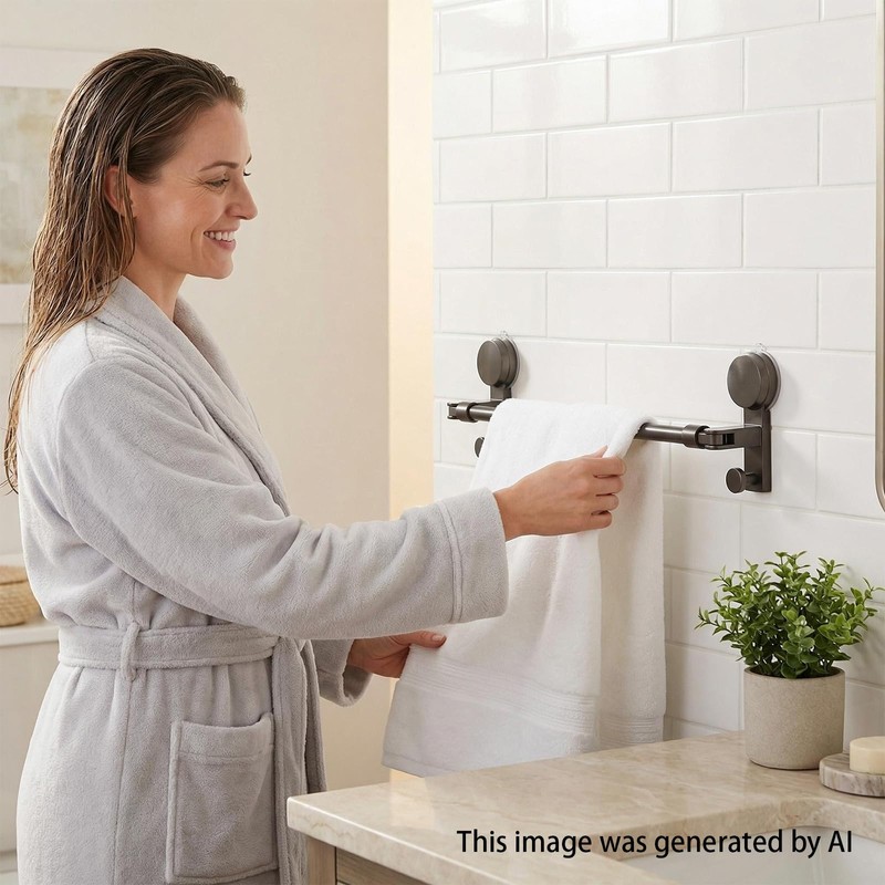 Telescopic Suction Towel Rack No Drill Space Aluminum 15.7-30.7IN