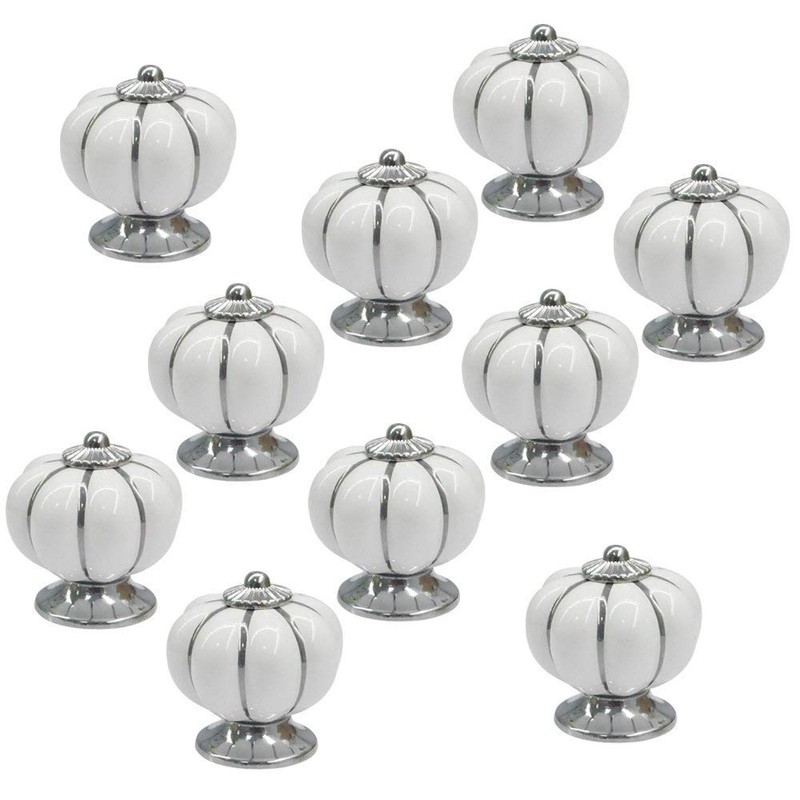 10 Pcs White Ceramic Pumpkin Knobs Cabinet and Furniture Round