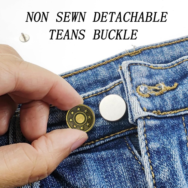 TSZYYM 100 Sets Buttons for Jeans,No-Sew Removable Adjustable Metal Jean