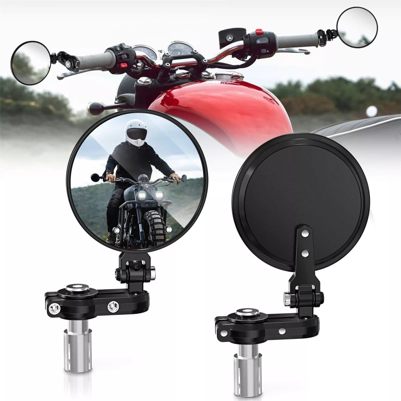 MICTUNING Universal Motorcycle Mirrors -3 Inch Round Folding Bar End