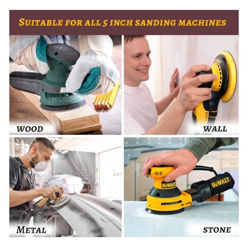 Haogo 50Pcs Sanding Discs,125mm 8 Holes Hook and Loop Sander