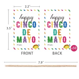 50PCS Cinco De Mayo Gift Tags, Thank You Tags for Mexican Themed Party Favors -Double-Sided