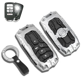 QBUC for Honda Key Fob Cover with Keychain - Heavy Zinc Alloy Shell & Silicone Case for Double Protection - Compatible with 2016-2021 Honda Accord Civic HR-V CR-V Pilot Passport Ridgeline (Silver)