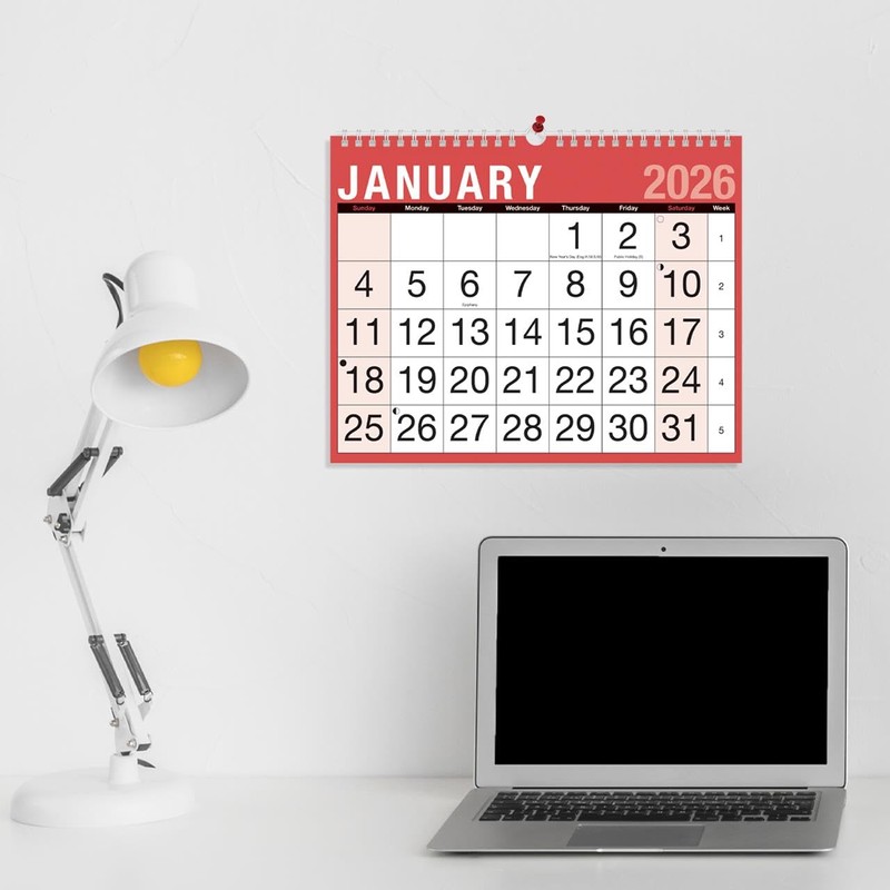 2026 Wall Calendar Easy View Month to View Red -