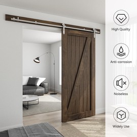 CCJH 6.6FT Stainless Steel Sliding Door Hardware Kit Heavy Duty and Smoothly Wooden Barn Door Kit fit for 39.6" Wide Single Door, I Shaped