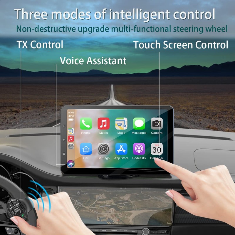 Upgraded Aple Wireless Carplay, Steering Wheel Remote Control, 9 Inch