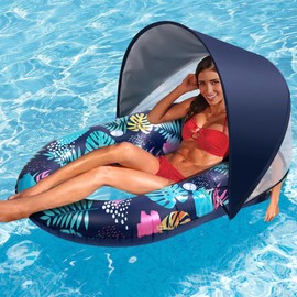 Hatisan Inflatable Pool Floats with Canopy and Cup Holder for Adult Teen Tanning Pool Lounger Floats Sun Tan Tub Raft Lounge Floatie for Swimming Pool Lake Beach Large Pool Float(Tropical Plants)