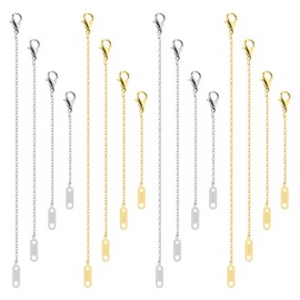 TAIHOBO Necklace Extender Gold Silver, 16PCS Stainless Steel Necklace Extender Silver Gold, 2"/3"/4"/5" Removable Gold Necklace Extender, Lobster Clasps Chain Extender for Necklace for Bracelet Making