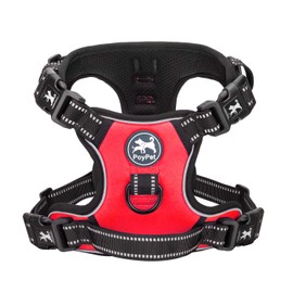 PoyPet 2019 Upgraded No Pull Dog Harness with 4 Snap Buckles, Reflective with Front & Back 2 Leash Hooks and an Easy Control Handle [NO Need Go Over Dog’s Head](Red,XL)