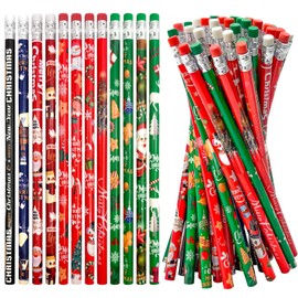 72 PCS Christmas Pencils with Eraser,Xmas Themed Pencil,Wooden Pencils with Santa Claus,Elk,Christmas Tree and Snowflake,Snowman for Stocking Stuffers,Xmas Gift Supplies,School Supplies(12 Styles)