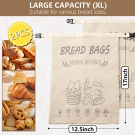 BATJA ZYQGH Beeswax Bread Bags(2 Pack), XL Cap, Bees Wax Bread Bags for Homemade Bread Sourdough, Beeswax Bags for Sourdough Bread, Keep Freshness, Bees Wax Bag, Upgrade Food Storage Bags, Reusable