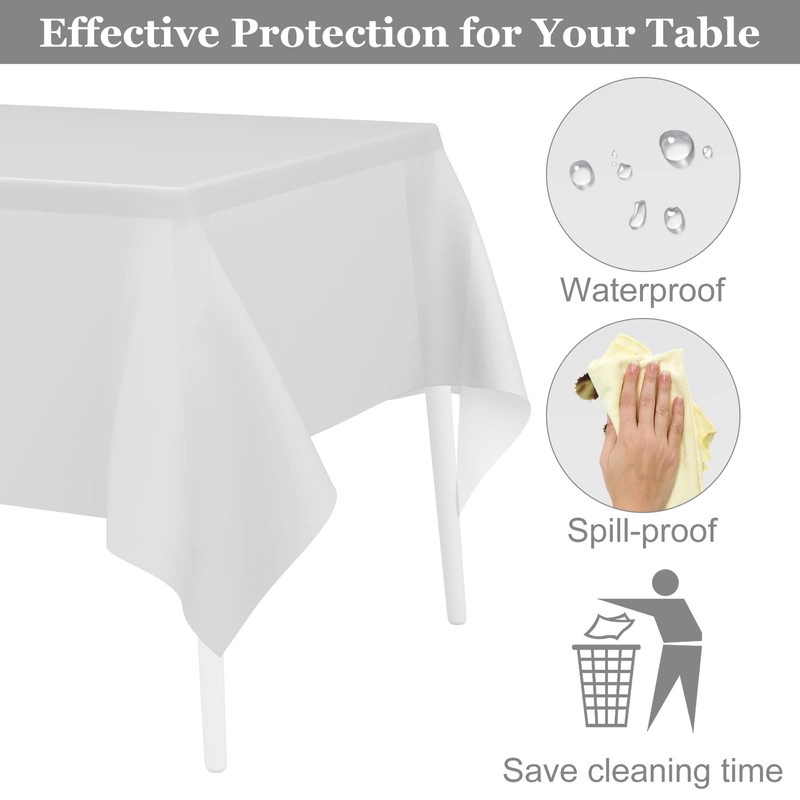PLULON 2Pcs White Tablecloth Plastic Table Cover 137 x 274cm