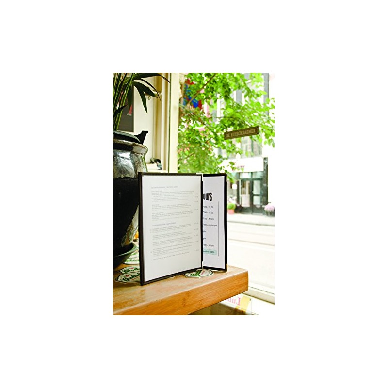 Securit Crystal Range Transparent Menu Holder A4 Brown Edged, Tri-fold