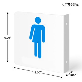 Men's Restroom + Women's Restroom Sign | 6" x 6" Double Sided Wall Mounted Projecting Restroom Signs for Commercial Workplace Hallway with Mounting Kit