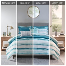 Madison Park Marina Comforter Quilt Combo Set - Modern Luxury Design, All Season Down Alternative Bedding, Matching Shams, Decorative Pillows, King/Cal King(104"x92"), Aqua 8 Piece