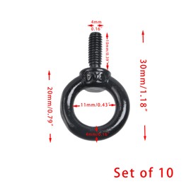 Crapyt 10 Pcs M4 Male Thread Machinery Shoulder Lifting Eye Bolts, Marine Grade 304 Stainless Steel Lifting Ring Eyebolt(M4, Black)