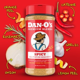 Dan-O's Spicy Seasoning, 8.9 oz Bottle, Hot Seasoning for Chicken, Wings, Burger Patties, Veggies and More, Sugar Free, Zero Calorie, Use this Spicy Blend to Craft a Marinade, Dry Rub or Sauce
