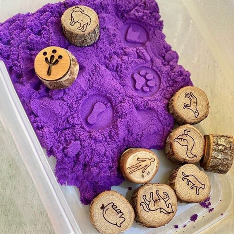 9 Pack Wooden Animal Tracks Playdoh Stamps Animal Prints