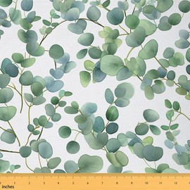 Erosebridal Eucalyptus Leaves Fabric by The Yard,Green Leaves Upholstery Fabric,Watercolor Eucalyptus Decorative Fabric,Leaf and Branches Indoor Outdoor Fabric,Green White,2 Yards