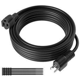 Extension Cord 12 FT, 3 Prong Extension Power Cord, 16/3 Gauge Flexible Cold, 13A 1625W 16AWG, 3 Prong Electric Cord, ETL, Black Cable with 25 Cable Ties