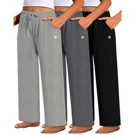 Neer 3 Pack Women's Plus Size Pants with Back Pockets, Wide Leg Casual Pants High Waist Lounge Elastic Drawstring Yoga Jogger(Black, Light Gray, Dark Gray,4X-Large)