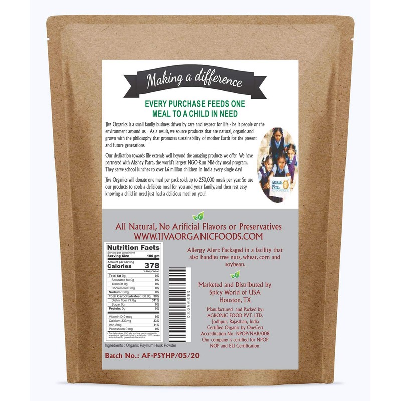 Jiva Organics Psyllium Husk Powder 1.75 LB Bulk Bag -