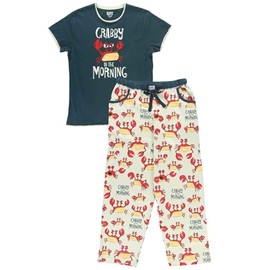 Lazy One Women's Pajama Set, Short Sleeves with Cute Prints, Relaxed Fit, Crab, Ocean, Seaside Animal (Crabby In The Morning, X-Small)