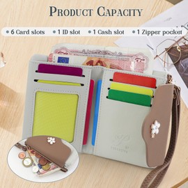 MultiValue Small Wristlet Wallets for Women, Soft PU Leather Womens Credit Card Wallet Cute Flowers Small Zipper Wallet with Wrist Strap Coin Purse for Dating Traveling (Gray)