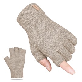 SUTIYO Fingerless Gloves Men Women Cashmere Knitted Gloves Warm Without Fingers Fingerless Gloves Winter Gloves Work Driving Cycling Sports, beige
