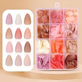 12 paquetes de 360 uñas postizas de almendra cortas, tamaño 15, 12 colores, uñas postizas color piel, uñas postizas de color sólido, uñas postizas bri