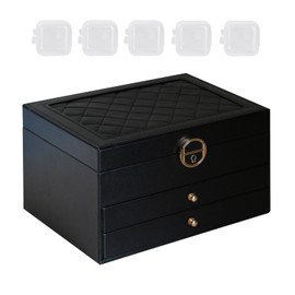 Gcnobaem 3 Layer Jewelry Box,Large Jewelry Organizers and Storage with 2 Drawers, for Big and Small Jewelry,Lockable Vintage Jewelry Case Display Earring Necklace Watch and Rings