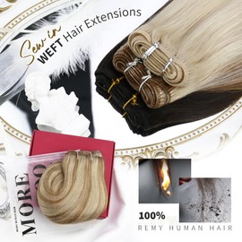 Moresoo Weft Hair Extensions Human Hair Blonde Sew in Hair Extensions Golden with Medium Blonde Highlighted 100g Double Weft 22 inch