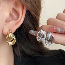 Chunky Gold Knot Earrings for Women Colored Statement Geometric Dangle Earrings Trendy Lightweight Hollow Twisted Dangle Drop Earings Fashion Jewelry Gift (Gold2)