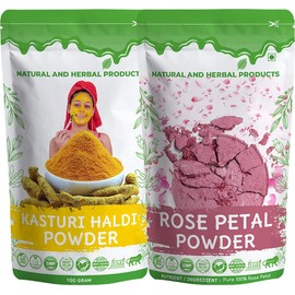 Organic Rose Powder and Kasturi Manjal Haldi Powder for Skin Whitening, Wild Turmeric(Kasturi Haldi), Gulab, Combo, Eating(Drinking), Pure, Herbal, Pimples, Dark Circle & Facial, Glowing