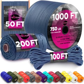TECEUM Paracord Type IV 750 lb Oil Blue – 1000 ft – 4mm – Strong Tactical MIL–SPEC Parachute Cord – Survival Rope Emergency para Cord 11 Strands Core EDC Camping Hiking Military Gear 420a