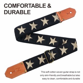 Nefelibata Cool Woven Guitar Strap -Cotton Guitar Straps with Thicked First Layer Vegetable Tanned Cowhide Leather Ends for Acoustic, Bass, Electric, Best Gift for Your Love Guitarists(Star)