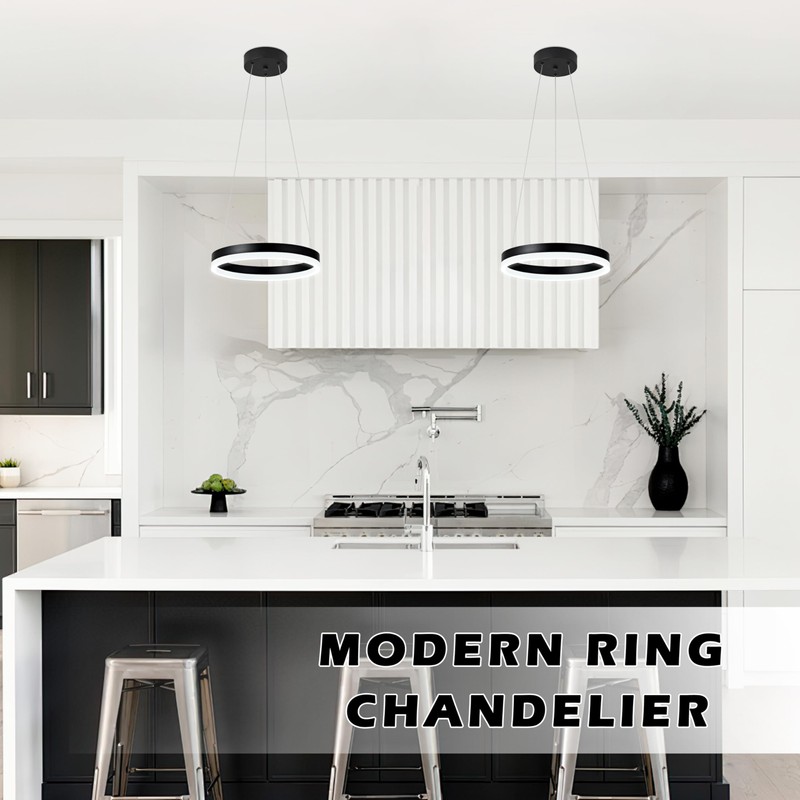 Mccokaige 12" Black Led Ring Chandelier Ring Modern Led Chandelier