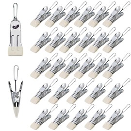 Multipurpose Heavy Duty Stainless Steel Clothespins, Clothes Pins for Laundry, Towel Drying Clips, Outdoor Clothespins for Socks, Towels, Snacks, Photo (30, Beige)