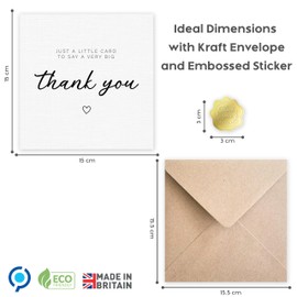 Thank You Card with Embossed Gold Sticker and Envelope – A Little Card To Say Big Thank You - Made in the UK