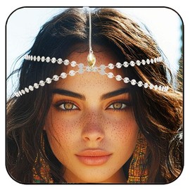 GORTIN Sequins Boho Head Chain Gold Headpiece Egyptian Headband Hair Accessories for Women (Silver, Free size)