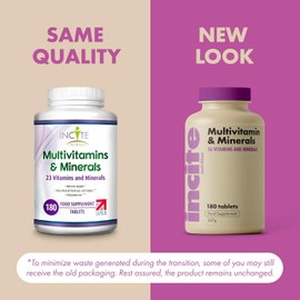 Multivitamin and Minerals | 180 Vegan Tablets | 26 Key Vitamins and Minerals for Women and Men | 6 Months Supply | Multivitamin Supplements 1 a Day Serving | Made in The UK by Incite Nutrition®