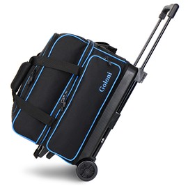 Goloni Double Roller 2 two bowling ball bag with wheels with Separate Shoe Compartment Size 15 and Oversized Accessory Pocket,2/two ball bowling bag,Retractable Handle Extends to 40"